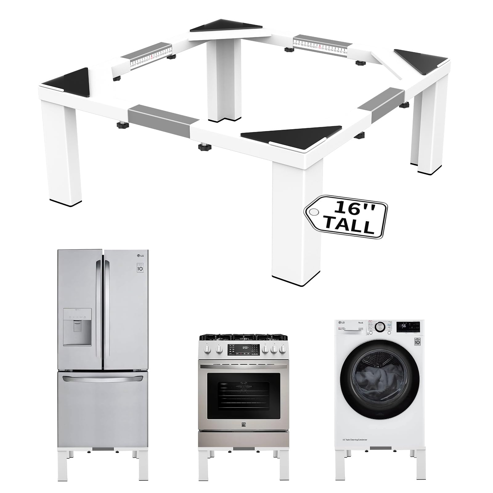 ANBase Heavy-Duty All Steel Laundry Pedestal 16" Height, Full size Universal Washing Machine Stand, Dryer Stand, Suitable for all Washer and Dryer Stand(White)