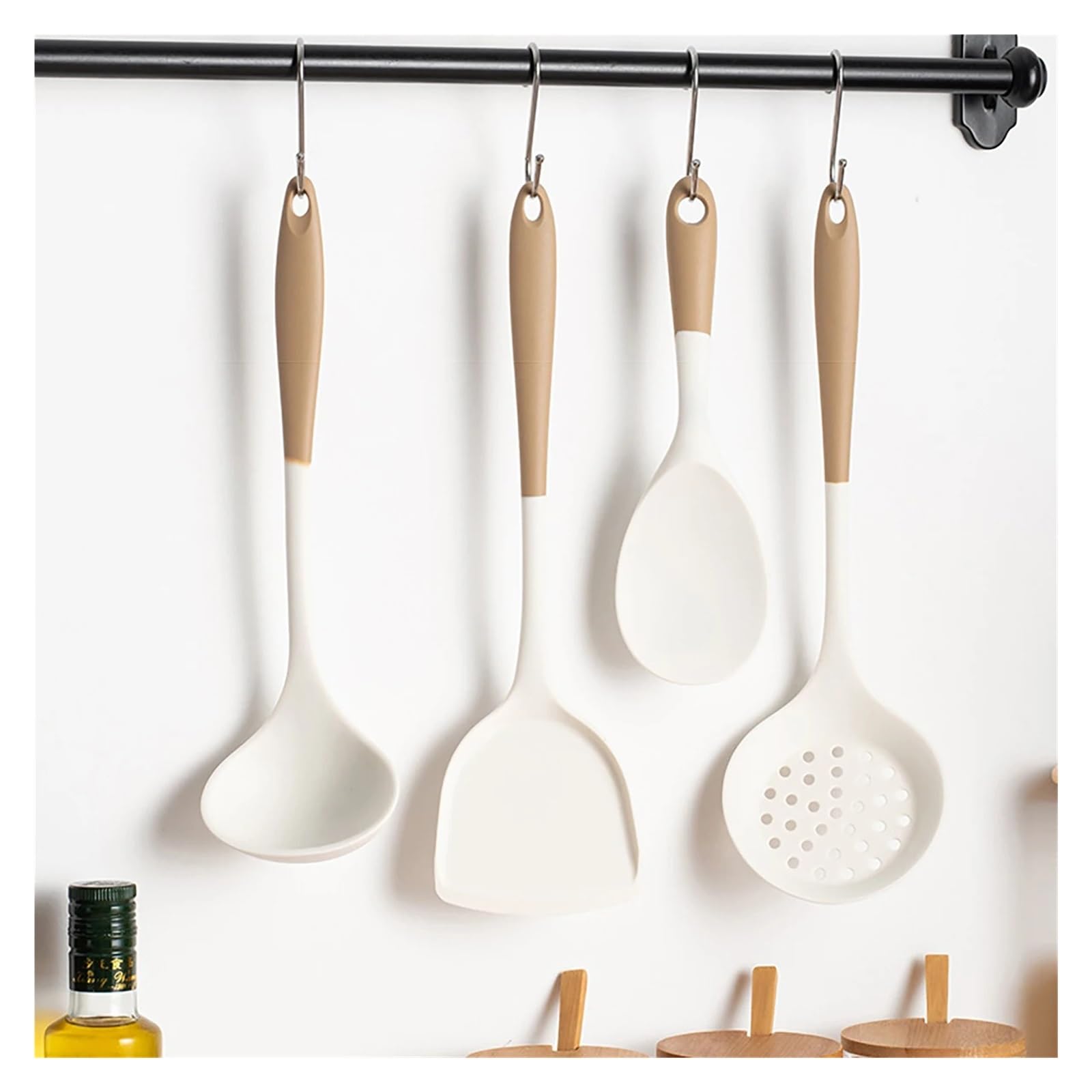 Juego de utensilios de cocina de silicona, 4 piezas, pala de olla, cuchara con fugas, cucharón de sopa para el hogar y la cocina de fiesta