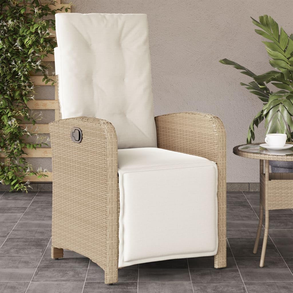 Poltrona reclinabile da giardino con poggiapiedi rattan PE Beige Sedie da esterno resistente alle intemperie, poltrone per terrazze, mobili da giardino, poltrone da giardino