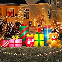 KOOY 10FT Giant Christmas Inflatables Outdoor Decorations Gift Boxes and Bear,Blow up Yard Decorations with LED Light for Xmas New Year Decor Inflatable for Holiday Party Garden Lawn Winter Decor