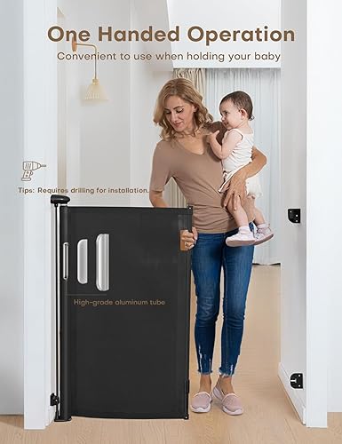 Miniatura 4 de MOMSSY Puerta de malla para perro, puerta portátil de malla para mascotas de 43 x 28 pulgadas, puerta mágica de malla para bebés para escaleras,