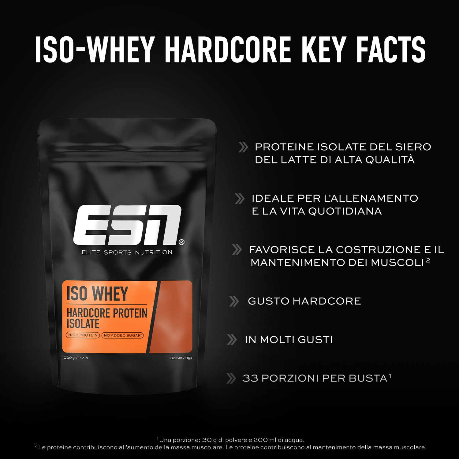 ESN IsoWhey Hardcore Protein Powder, Neutro, 1 kg, fino a 26 g di proteine per porzione, made in Germany