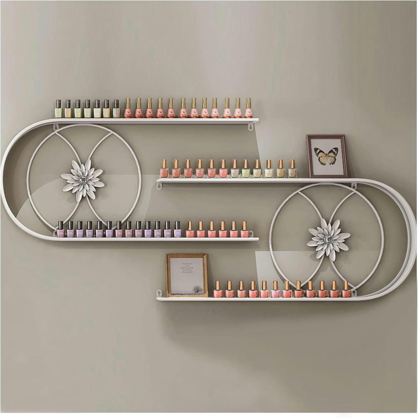 Porta smalti da Parete in Metallo, Elegante espositore per Cosmetici a Forma di U, Organizer per flaconi di Oli Essenziali da Salone (Bianco)