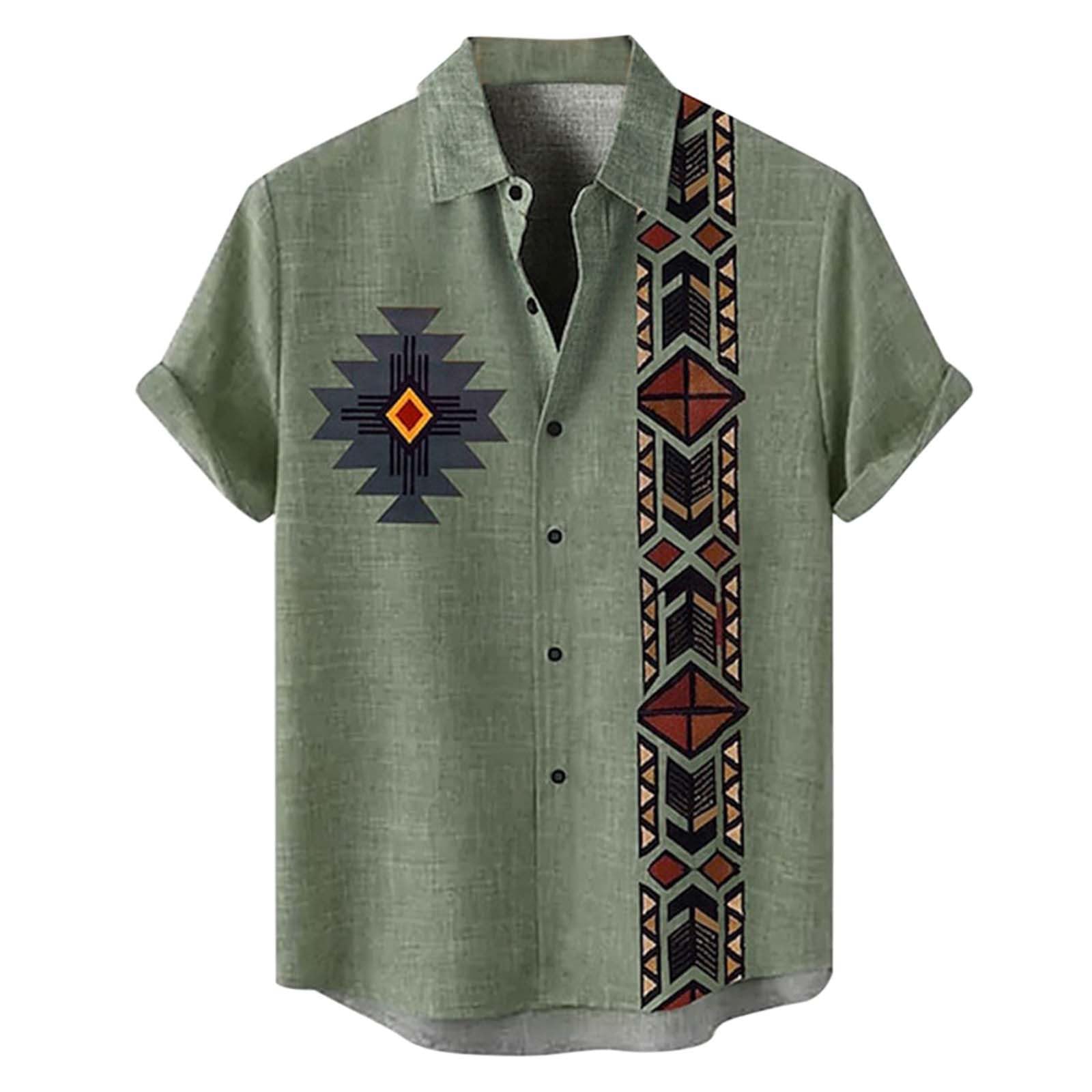 Chemise en lin pour homme - Dashiki africain - Rétro tribaux - Imprimé - Manches courtes - Chemise décontractée funky Hawaï - Chemise d'été boutonnée - Chemise d'été respirante à manches courtes