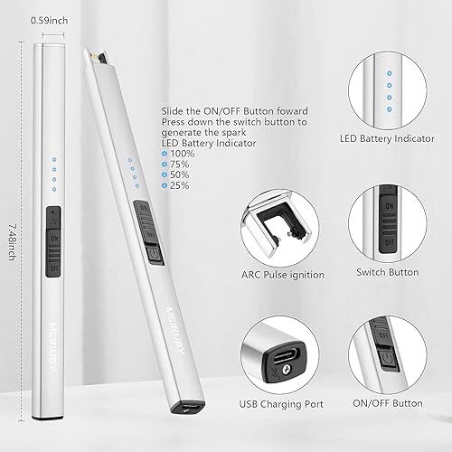 Miniatura 2 de MEIRUBY Paquete de 2 encendedores eléctricos para velas, encendedor electrónico largo recargable USB, encendedor de arco resistente al viento,