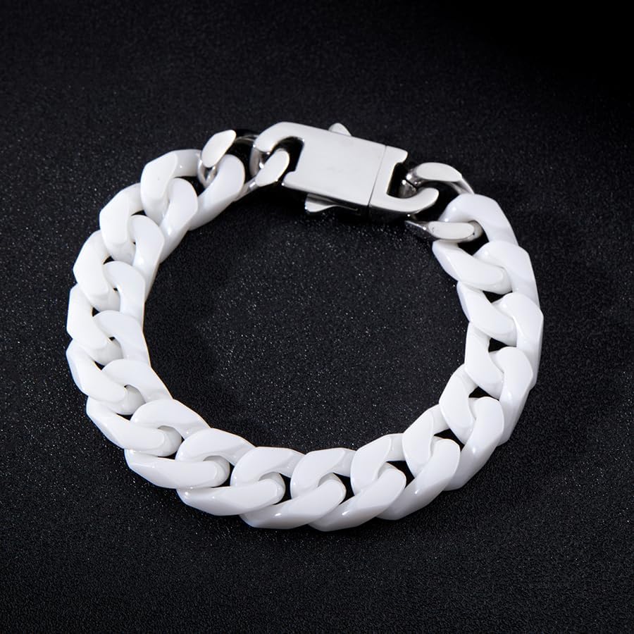 Cuban Link Bracelet for Men,12mm Ceramic Cuban Bracelet,White Bracelet for Men,Jewelry Gifts for Him - Image 6