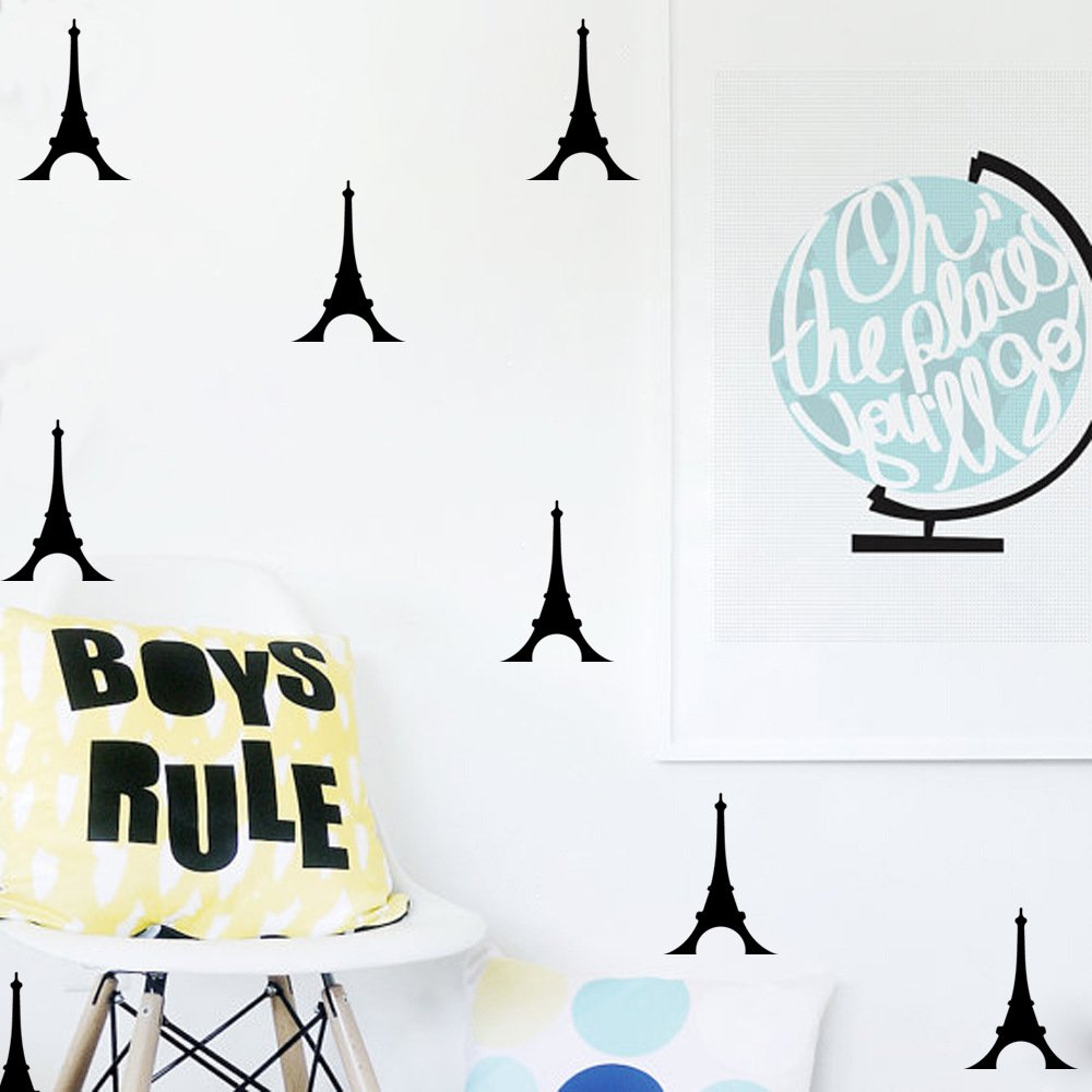 HACASO 72 PCS 2.7 by 3.9 Inches The Eiffel Tower Wall Decal Sticker for Kids Bedroom Decor -DIY Home Decor Vinyl Paris Tower Mural Baby Nursery Room Wallpaper(Black)