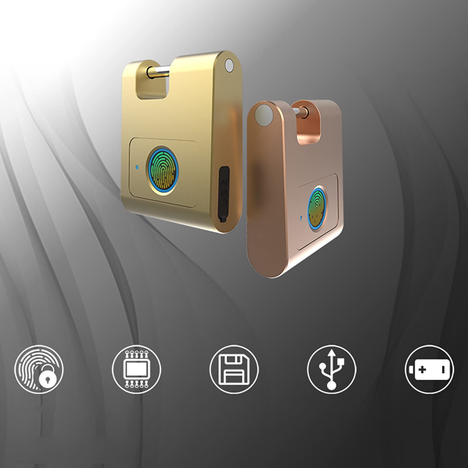 Candado De Huellas Dactilares, Cerradura Inteligente Biométrica con Bluetooth Candado De Huellas Dactilares Antirrobo Recargable para Casillero, Valla, Mochila, Equipaje, Puerta, Cerrojo,B