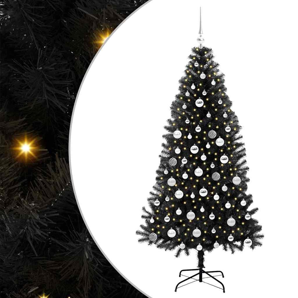Czarna choinka 180 cm z 300 diodami LED w kolorze ciepłej bieli, PCW, stojak, do użytku wewnątrz i na zewnątrz, odświętna dekoracja, łatwy montaż