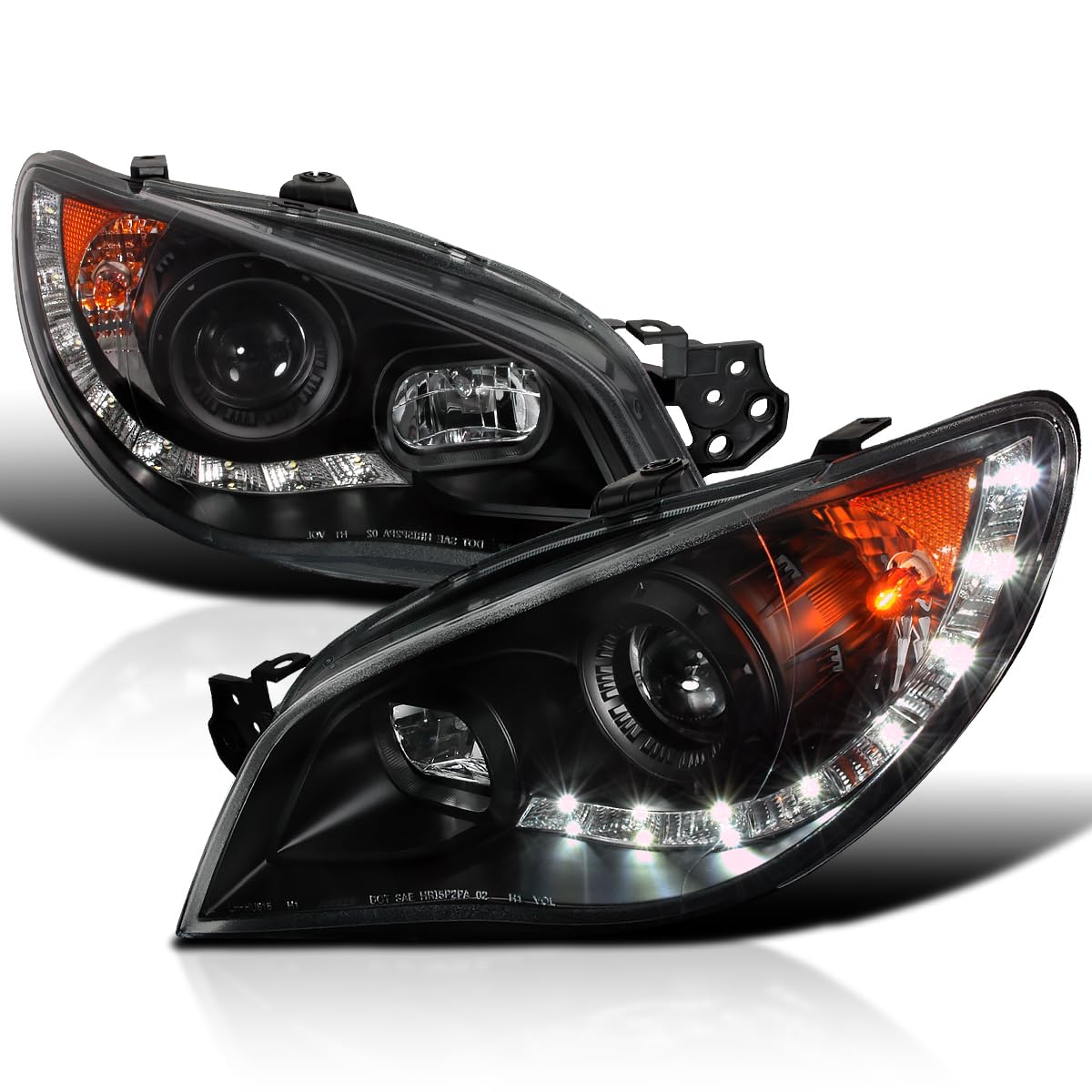 SPEC-D TUNING Black Projector Headlights w/LED Strip Compatible with 2006-2007 Subaru Impreza WRX, Left + Right Pair Headlamps Assembly