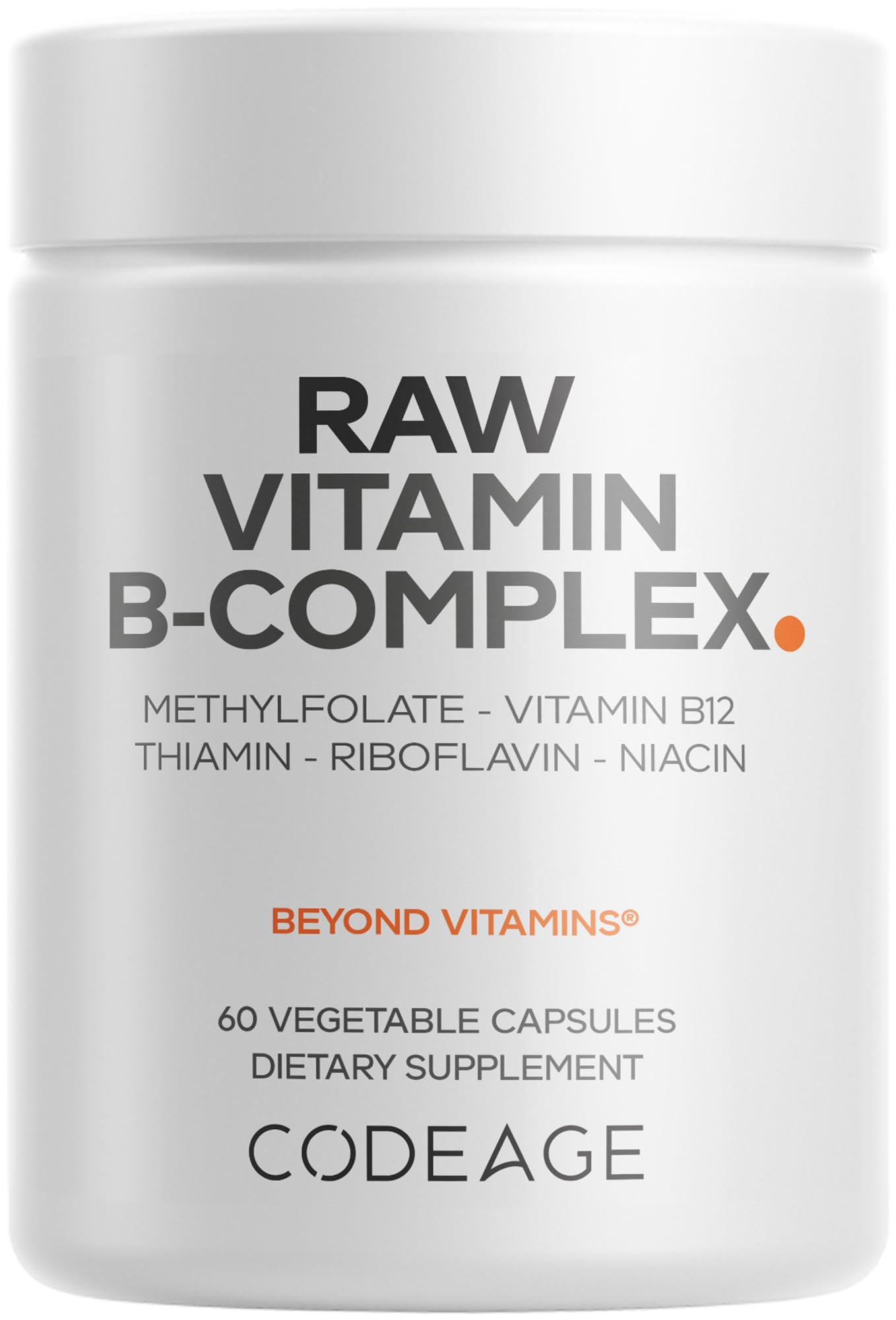 CodeageRaw Vitamin B-Complex Supplement - Essential B Vitamins with Probiotics, Digestive Enzymes, Fruits & Vegetables - 2-Month Supply - Methylfolate - Biotin - Vitamin B12 - Non-GMO - 60 Capsules
