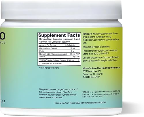 Miniatura 3 de Sparkle Wellness VERISOL - Péptidos de colágeno hidrolizados bioactivos | Suplemento de colágeno en polvo con vitamina C para la salud de la piel,