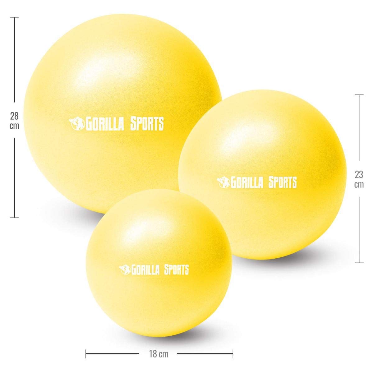 Ballons De Pilates Gorilla Sports - 3 Tailles (18/23/28cm), PVC Résistant, Charge 150kg - Pompe Incluse