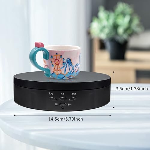 Miniatura 5 de Soporte de exhibición giratorio con control remoto, plataforma de taza giratoria de carga de 5.74 pulgadas/22 libras, tocadiscos giratorios de 360