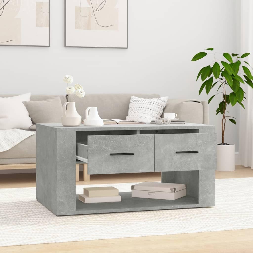 Générique Stolik kawowy Szary Beton 80x50x40 cm Drewno inżynierskie | 2 szuflady do przechowywania, wytrzymała góra, łatwa do czyszczenia, instrukcja montażu w zestawie