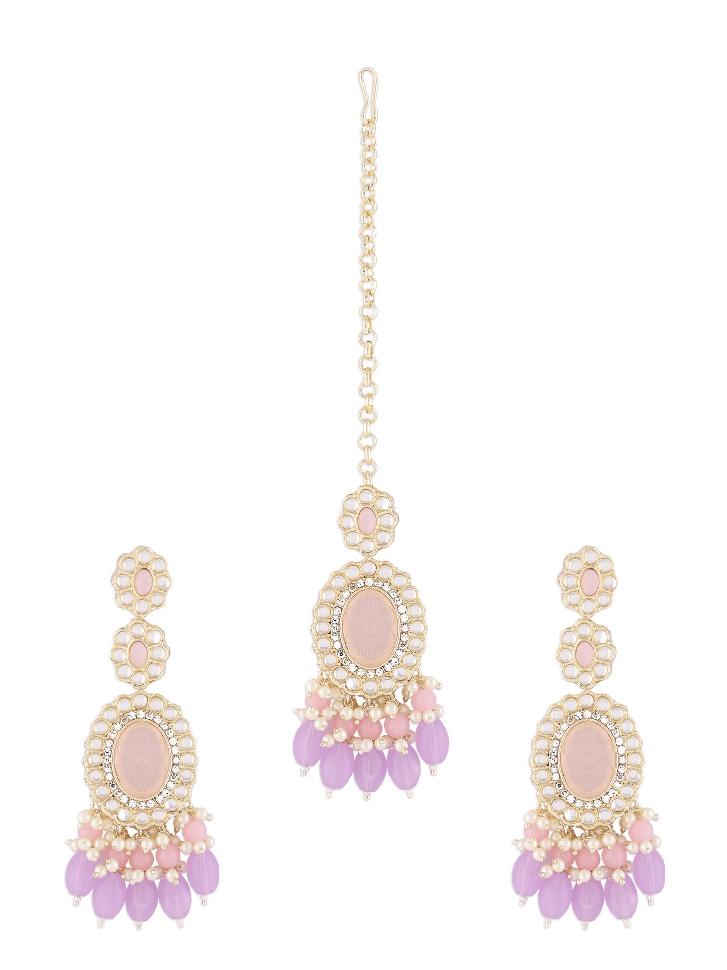 ZAVERI PEARLS Pink Purple Stones Beads Traditional Kundan Earring & Maangtikka Set For Women-ZPFK15455 (B0BTVS65KG) Amazon Price History, Amazon Price Tracker