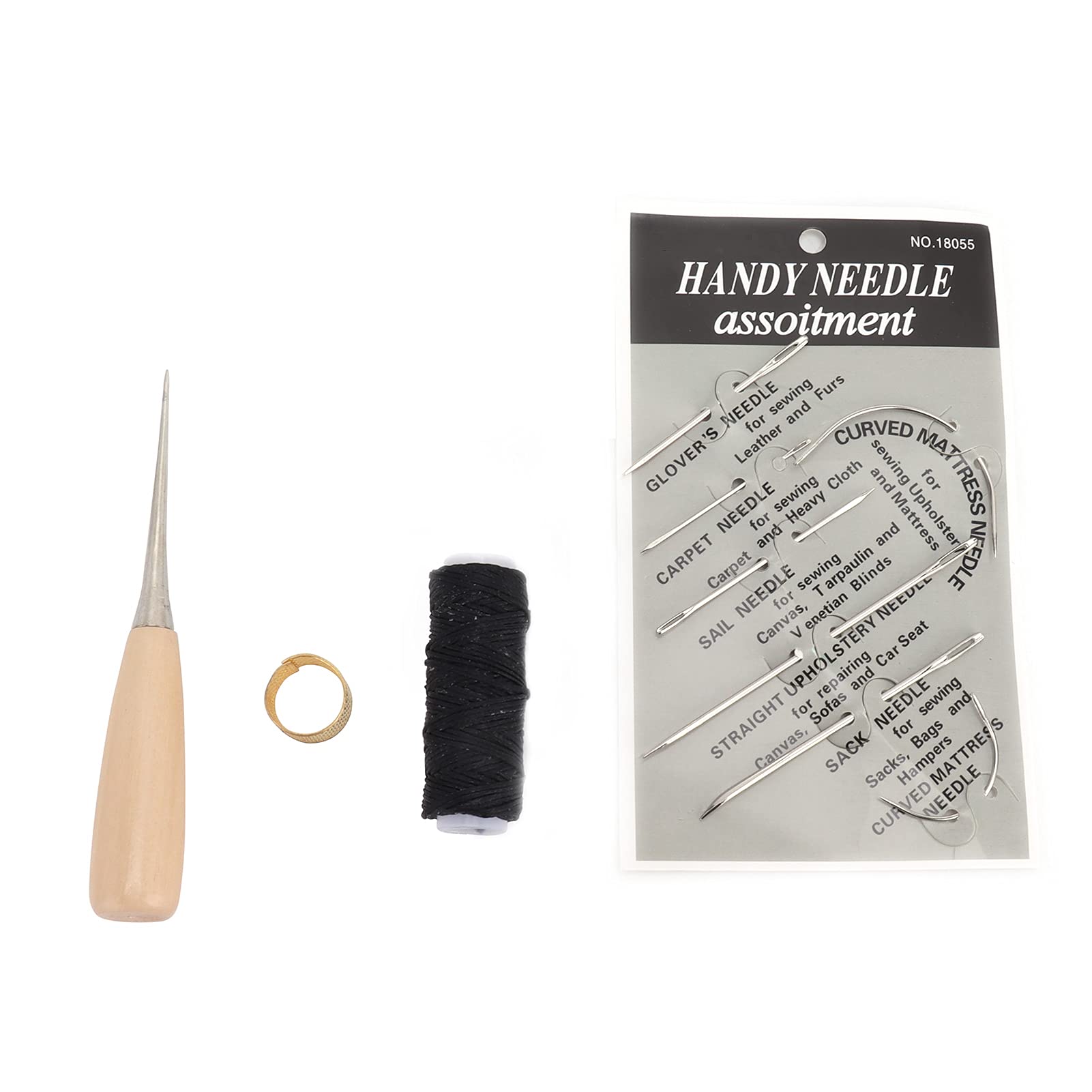 Respicefinem Leather Needle Set Waxed Thread Awl Thimble Kit Ideal for Sewing DIY Craft Stitching and Repair with 7 Different Sized Needles Craft Awl Waxed Thread and Thimble Made
