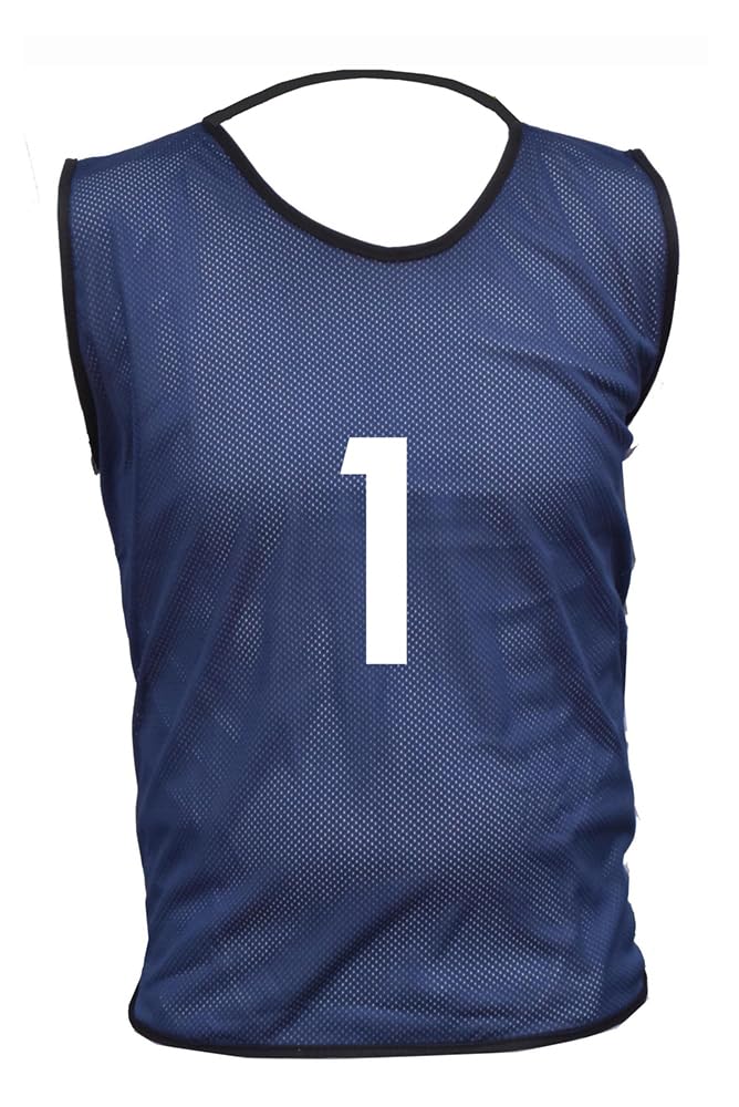 10 MESH BIBS FOOTBALL TRAINING SPORTS BIBS PRINTED NUMBER (1-10 OR number of your choice) Front & Back (Navy, Small Boys (U 8's))