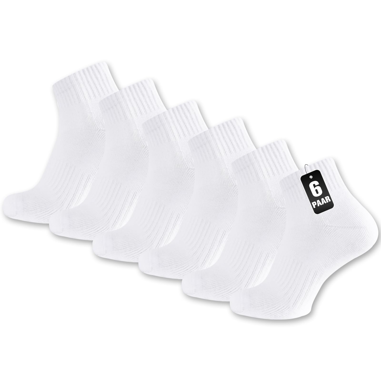 EconioSocken Sneaker Socken Herren Damen，Baumwolle Sportsocken Laufsocken, Atmungsaktive Quarter Kurze Socken，Halbsocken Gepolstert mit Frotteesohle 6/10 Paar