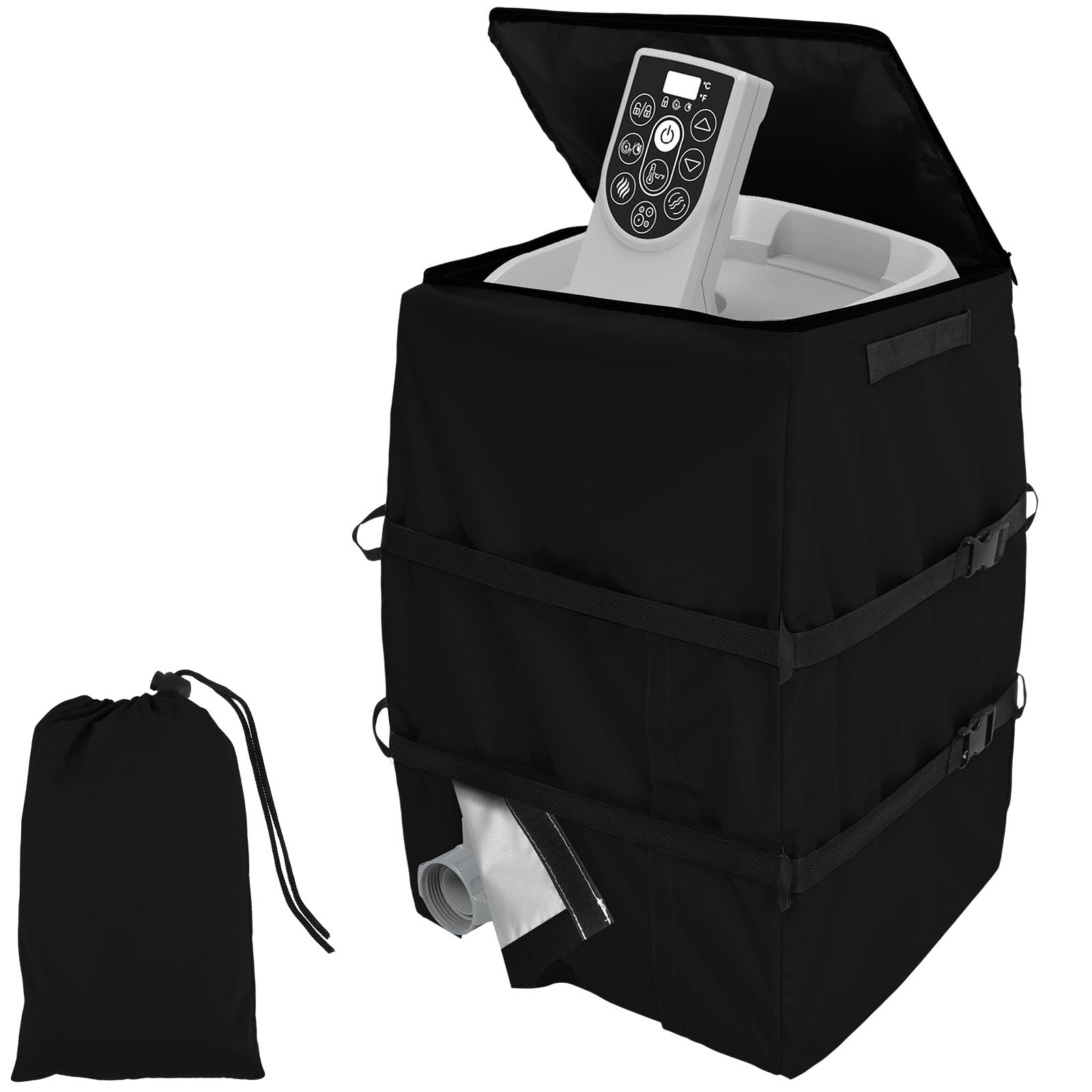 LCZNXJJY Hot Tub Spa Heater Pump Cover Waterproof Hot Tub Pump Cover Insulated Pump Cover w Zipper Opening Fits Inflatable Hot Tub Pump w 3 Connecting Tubs, All Weather Protection, Cover Only (Black)