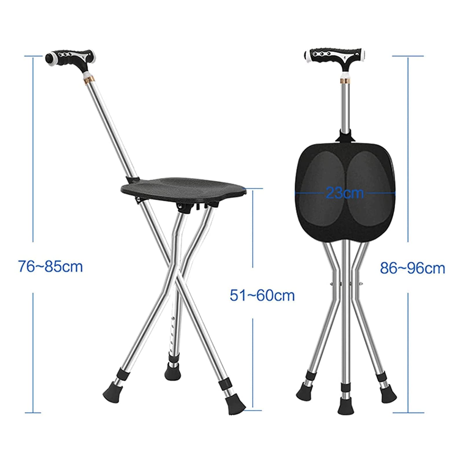 PAASHE Muletas con Asiento, trípode de Aluminio Ligero, Bastones para Caminar, bastón Plegable, Bastones de Ancianos