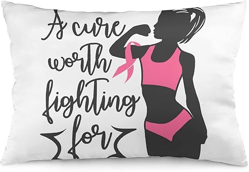 Miniatura 1 de Fundas de almohada para el cáncer de mama, una cura que vale la pena luchar por el guerrero rosa, decoración del hogar, rectangular, tamaño Queen,