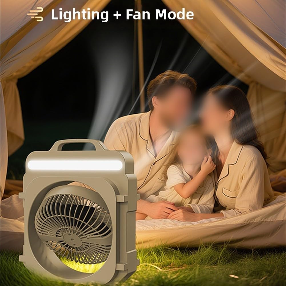 Ventilatore portatile ricaricabile con pannello solare, ventilatore da scrivania a 5 velocità con luce LED e ricarica per campeggio e viaggi, casa, ufficio e uso all'aperto (verde)