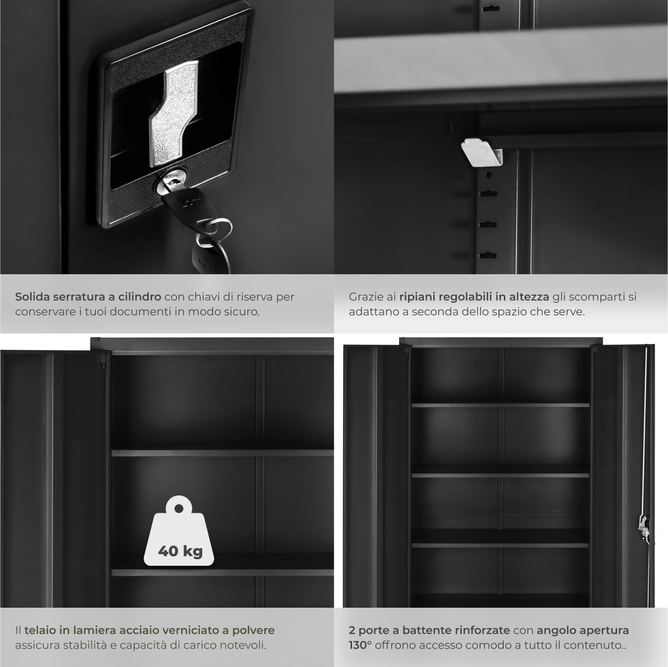 tectake® Armadio Porte Battenti, 180x90x40 cm, con 2 Ante