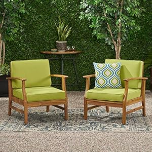 Gdfstudio outdoor teak finished acacia wood club chairs with water resistant cushions set set of 2 green  urban country home decor