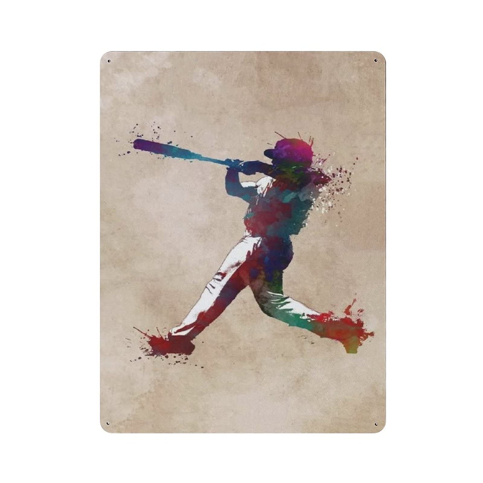 Metal Tin Sign Watercolor Sports Baseball Player Vintage Tin Poster Metal Sign Wall Decoration Country Kitchen Home Garage Decor 16"x12"