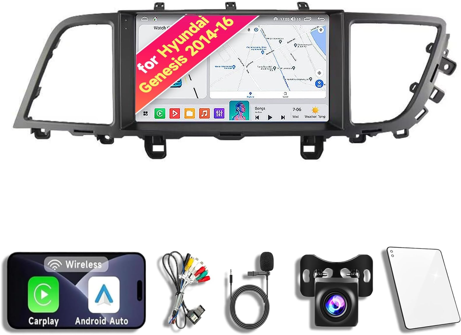 Android 14 Car Radio Stereo for 2014 2015 2016 Hyundai Genesis, 9 Inch Touch Screen Head Unit Dash Kit with Wireless CarPlay Android Auto, GPS Navigation BT SWC WiFi 5G DSP