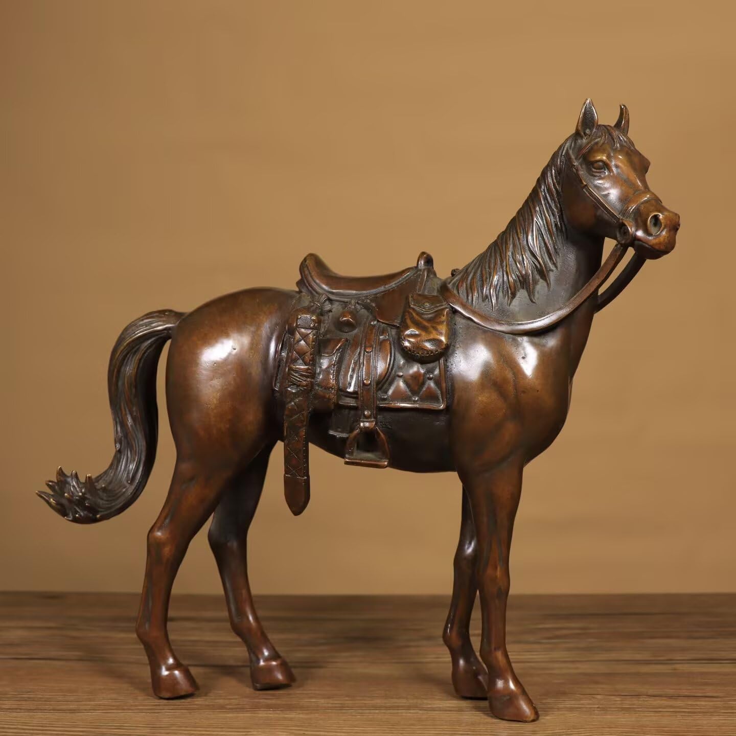 Dytartzx Pure Copper Horse Statue Feng Shui Success Horse Figurine Home Office Decor Wealth Luck Sculpture