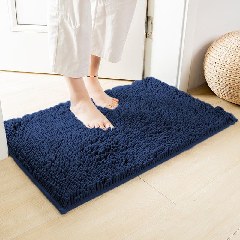 Hiseng Alfombra Baño Chenille Suave, Alfombrilla Baño Lavable a Máquina, Alfombras Baño Secado Rapido Color Sólido, Alfombra Banos Antideslizante (40x60cm,Azul Marino)