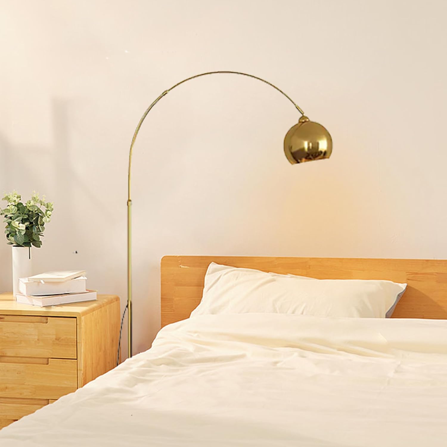 LightInTheBox Gold Modern Arc Floor Lamp, 70.9in Arc Floor Lamp with Inner Gold Metal Shade and White Marble Base, Arc Lamps Floor Standing with 5W Bulb, Over Couch Lamp for Living Room, Bedroom