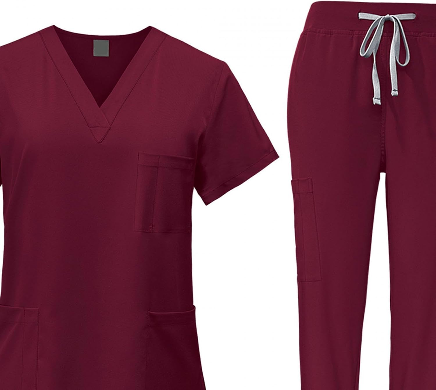misppro Women Scrubs Top and Pants 2-Piece Set V Neck Professional Medical Workwear Uniform- Medium Red