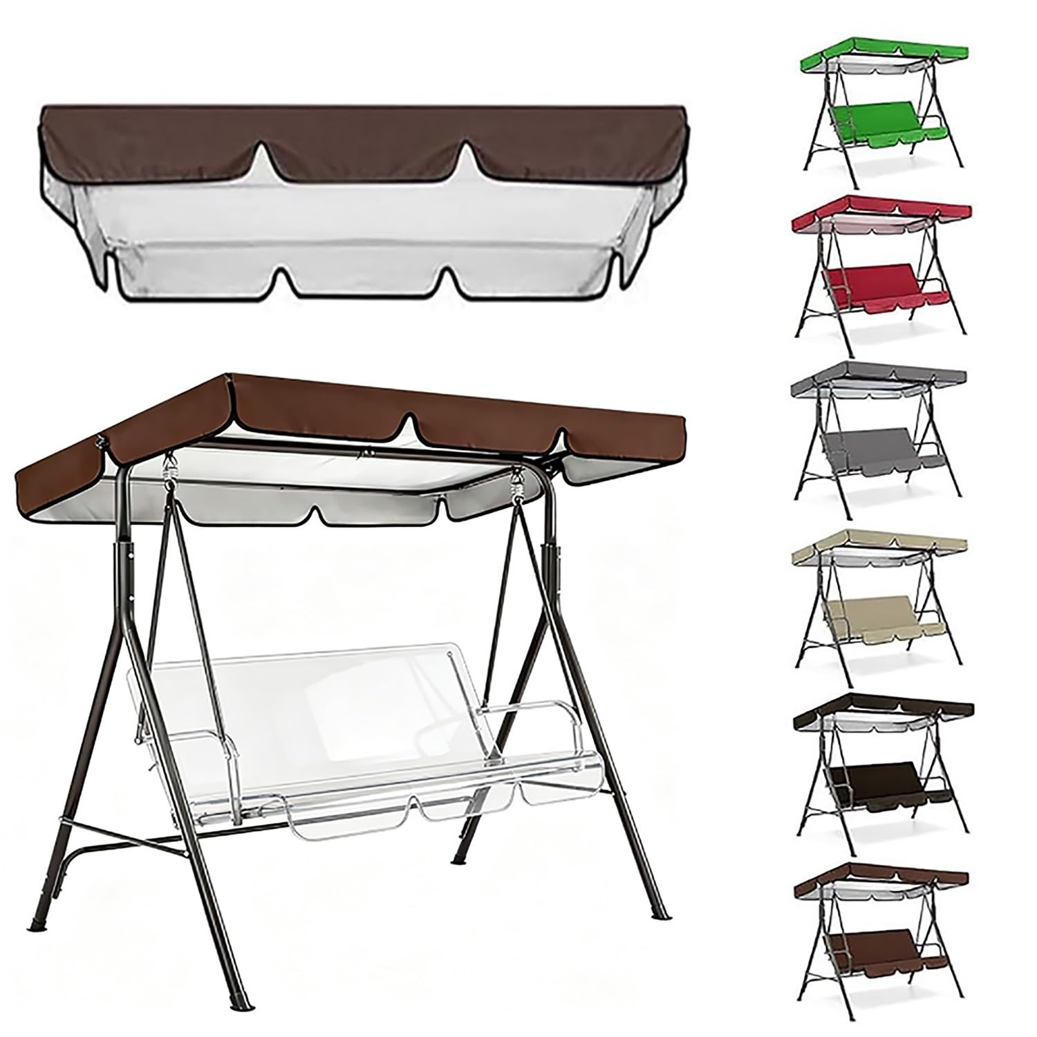 YCXHGK 75''×47'' 76.8''×49'' Swing Canopy Replacement, 2/3 Seater Sun Shade for Garden Hammock Furniture, Waterproof Swings Cover, Canopy Only(Brown,164x114cm/64.6x44in)