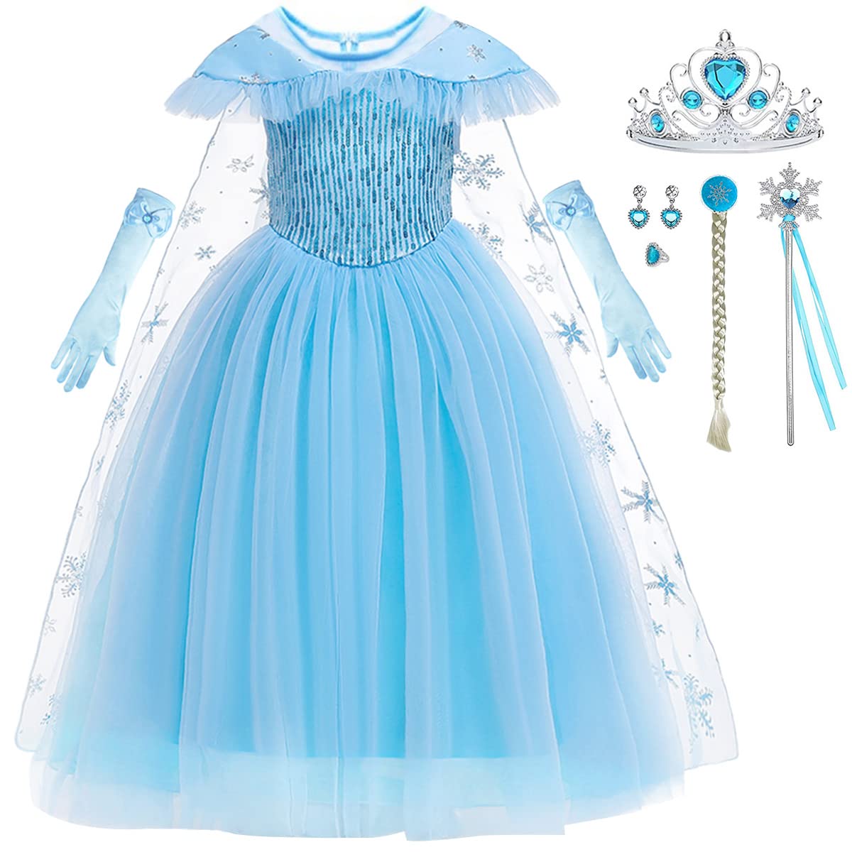 ZaisuiFun Princess Dresses Birthday Party Halloween Costume Cosplay Dress up for Little Girls Blue