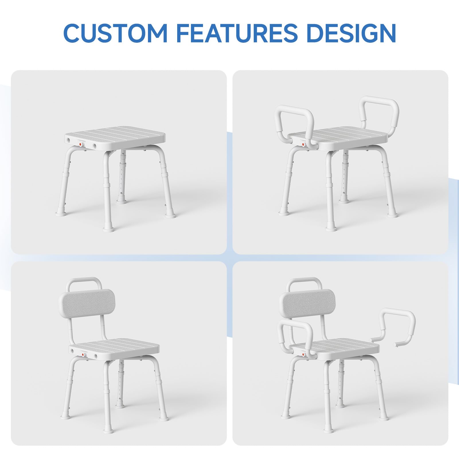 Loyoda Silla de ducha de aluminio con asiento giratorio de 360°, extraíble, respaldo y brazos, capacidad de 160 kg