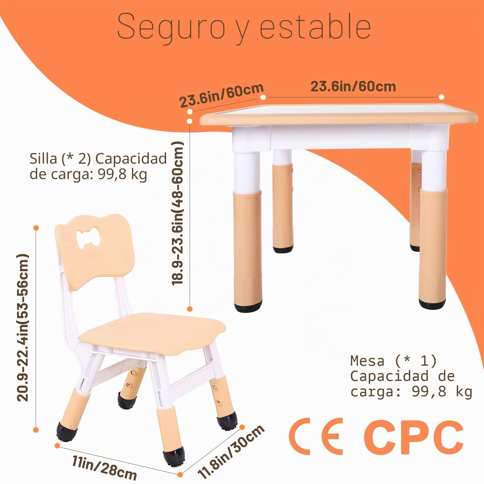 FUNLIO Mesa Infantil con 2 Sillas para Niños de 3 a 8 años, Mesa Niños Infantil de Altura Ajustable, Escritorio Niño Fácil de Limpiar, para Aulas/Hogares, Aprobado por CPC y CE (3 Piezas)