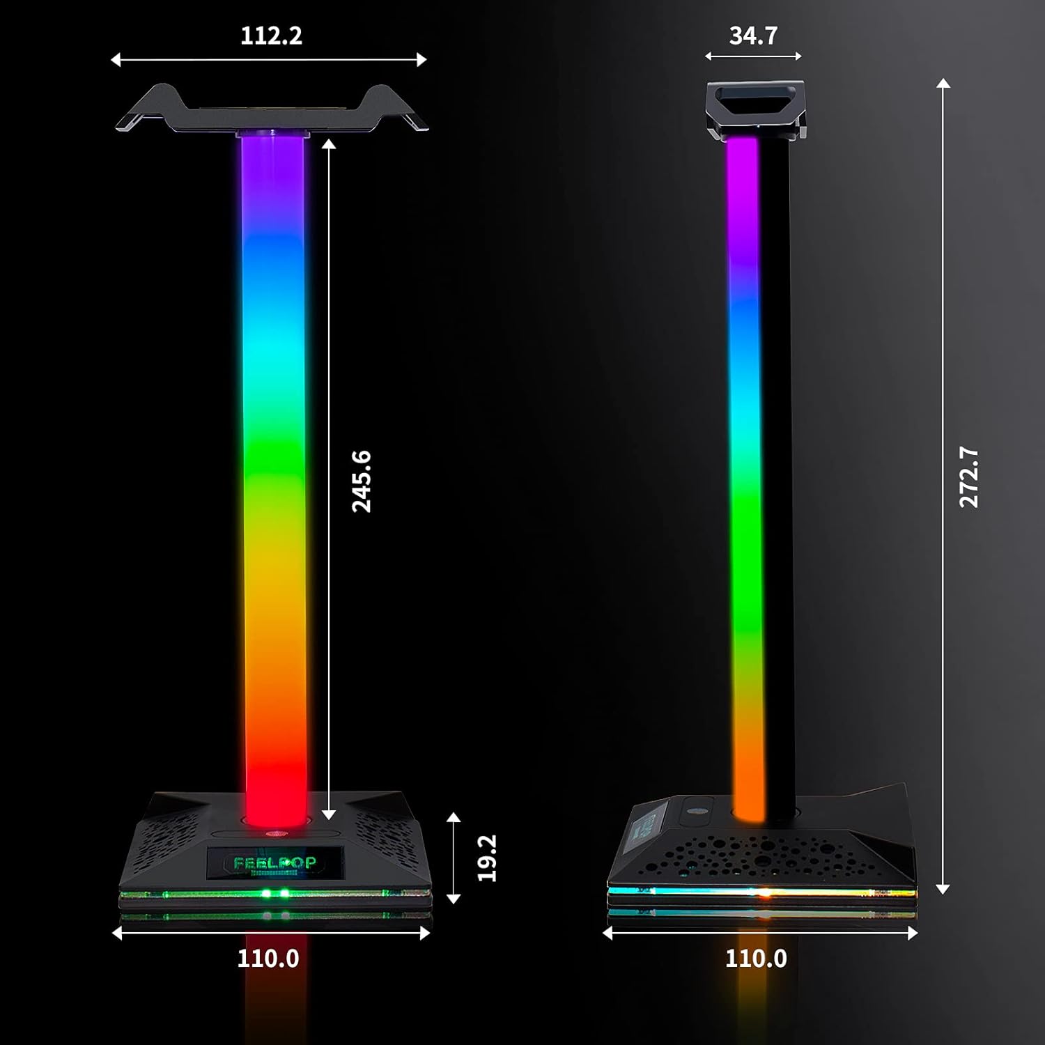 RGB Headphone-Stand Gaming Headset-Holder - Earphone Hanger with 2 USB Charger and 3.5mm Port for Great Desk Gamer Accessories Headphones Stand