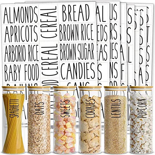 Talented Kitchen 136 Pantry Labels for Food Containers - Preprinted Black All-Caps on Clear Kitchen Food Labels for Organizing Storage Canisters & Jars (Water Resistant)