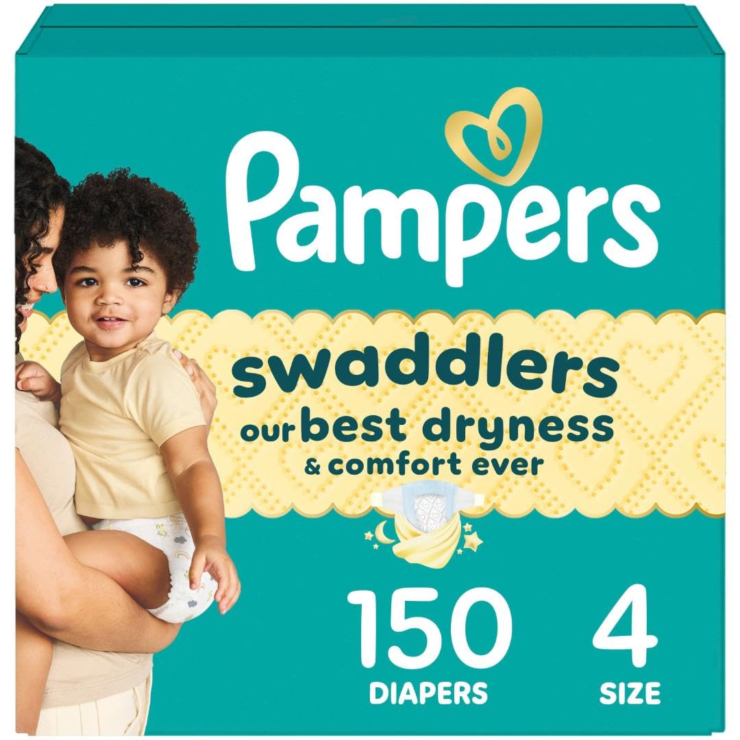 Pampers Baby Diapers - Swaddlers - Size 4, 150 Count, Ultra Absorbant Disposable Infant Diaper (Packaging May Vary)