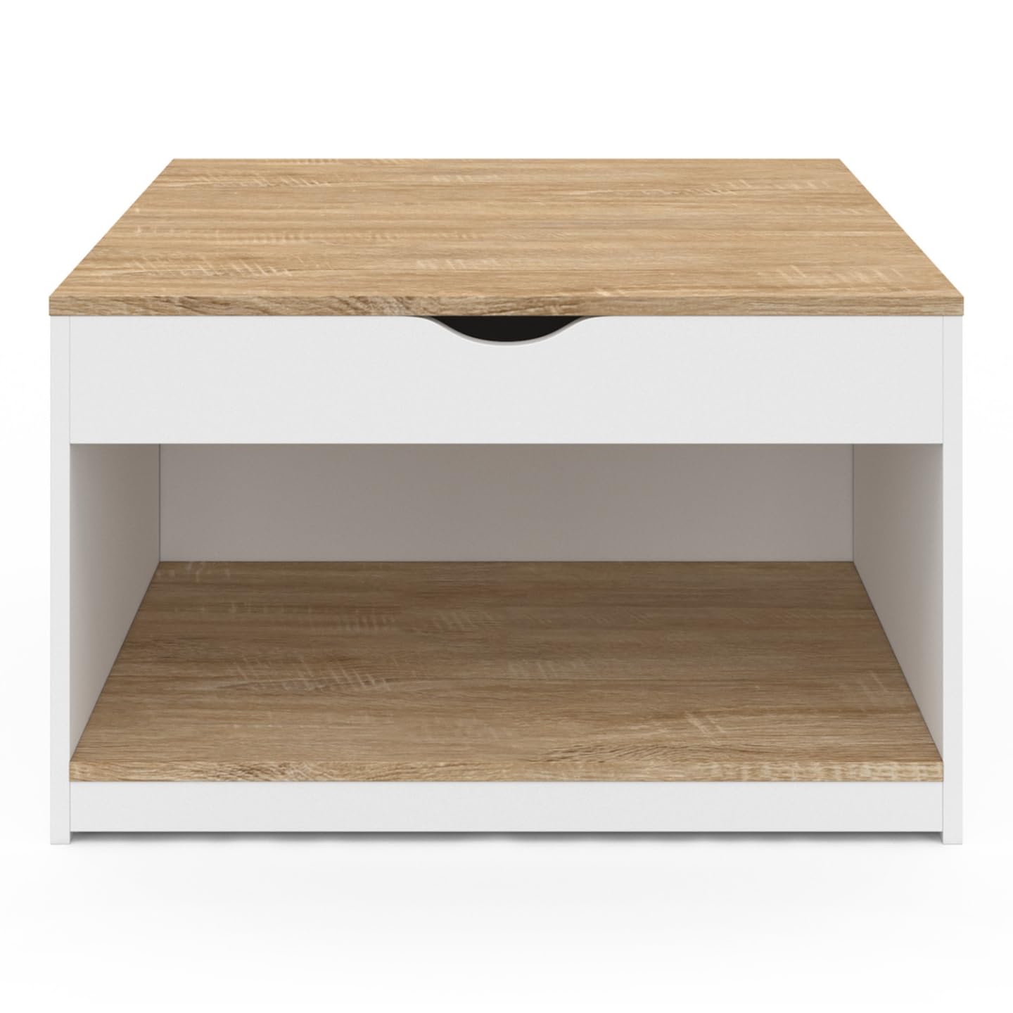 IDMarket - Table Basse Plateau relevable carrée ELEA avec Coffre Bois Blanc et façon hêtre