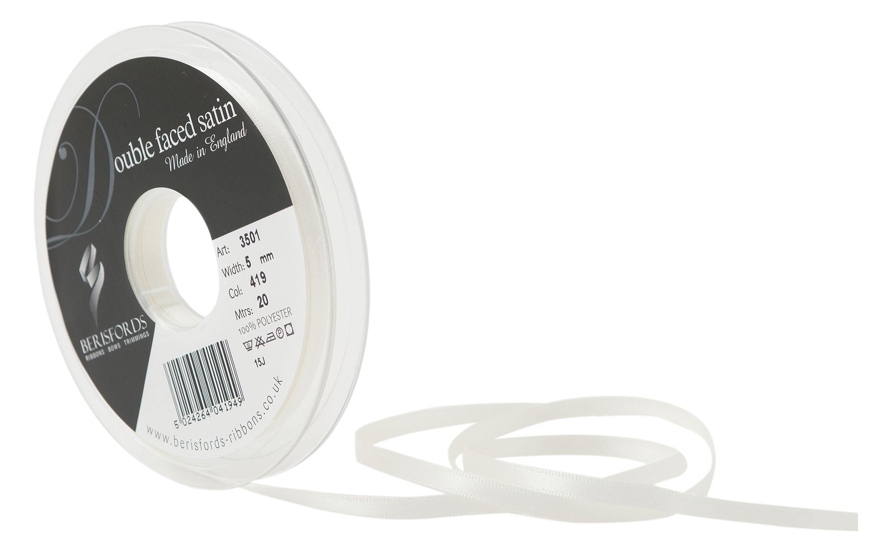 Berisfords Double FACE Poly Satin Ribbon, Bridal White, 5 mm