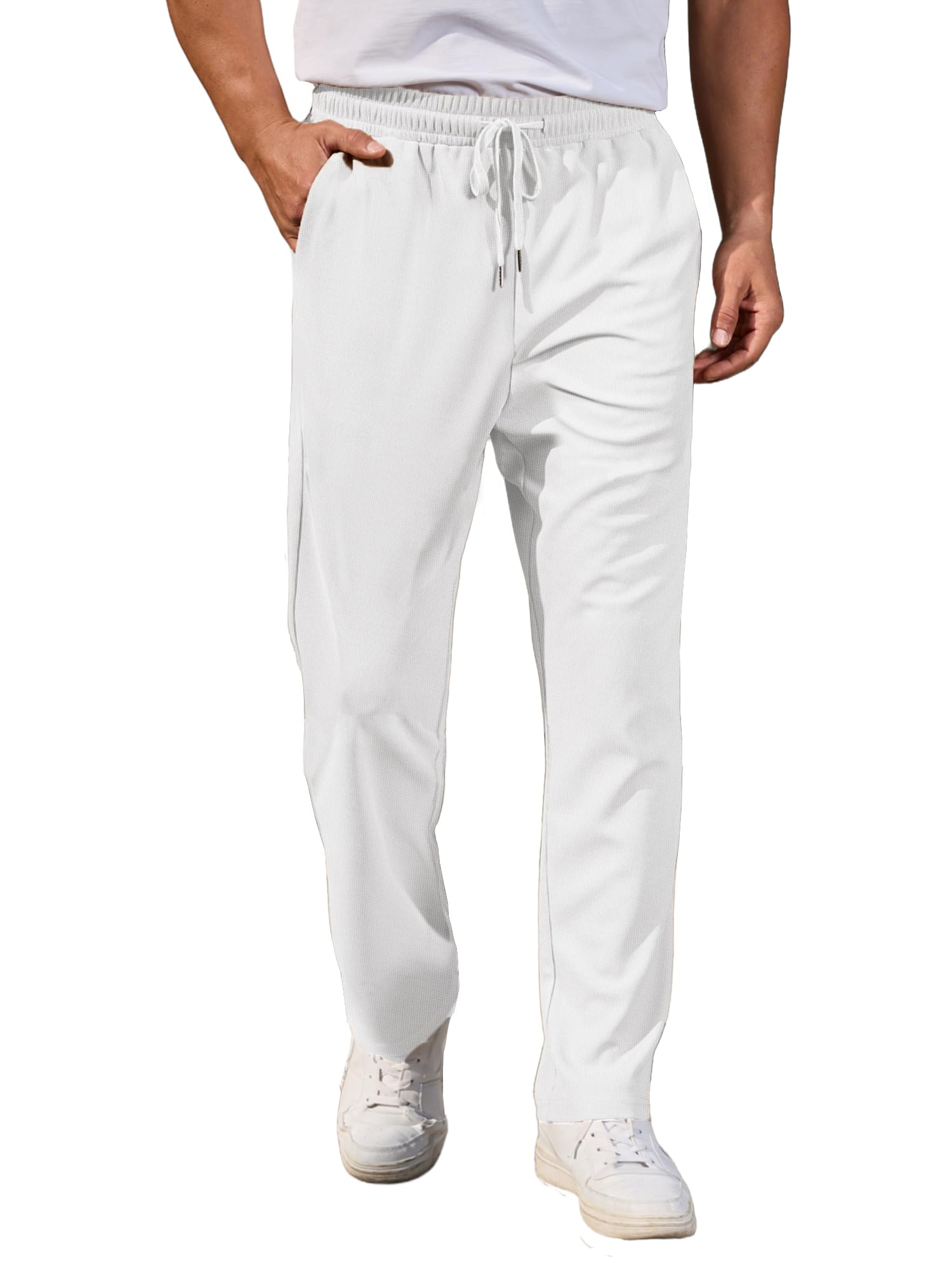 COOFANDY Mens Casual Pants Waffle Knit Yoga Pants Lightweight Sweatpants Open Bottom Lounge Trousers