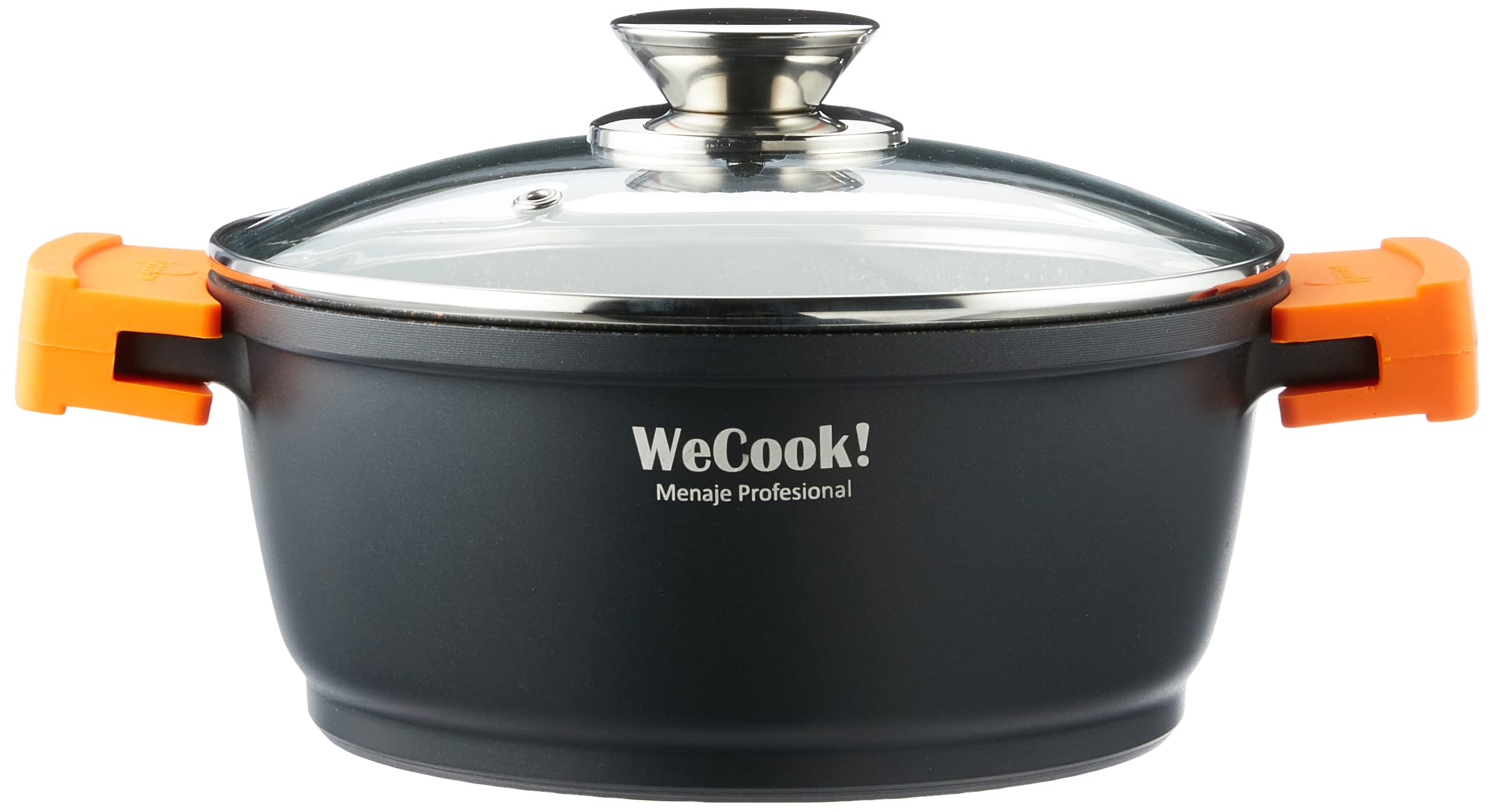 WECOOK! Ecochef Titanio Casseruola Alta, Induzione, Coperchio di Vetro 20cm, Antiaderente QUANTANIUM Ecologico senza PFOA, Alluminio Fuso 5mm Spessore, Maniglie in Silicone, Vitroceramica, Forno