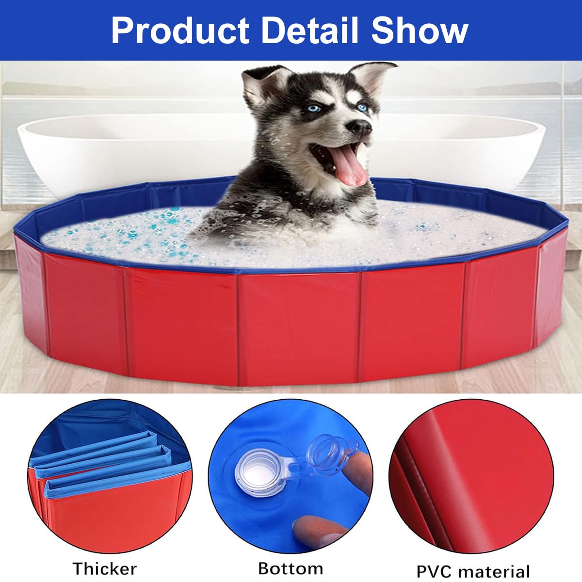 Hundepool,Katzenpool,Hundeplanschbecken,Faltbar Hundepool,60x20 cm Hundepools für Kleine,Hunde Schwimmbecken,PVC,Schwimmbad Für Hund,Pool für Hunde (BlauRot)