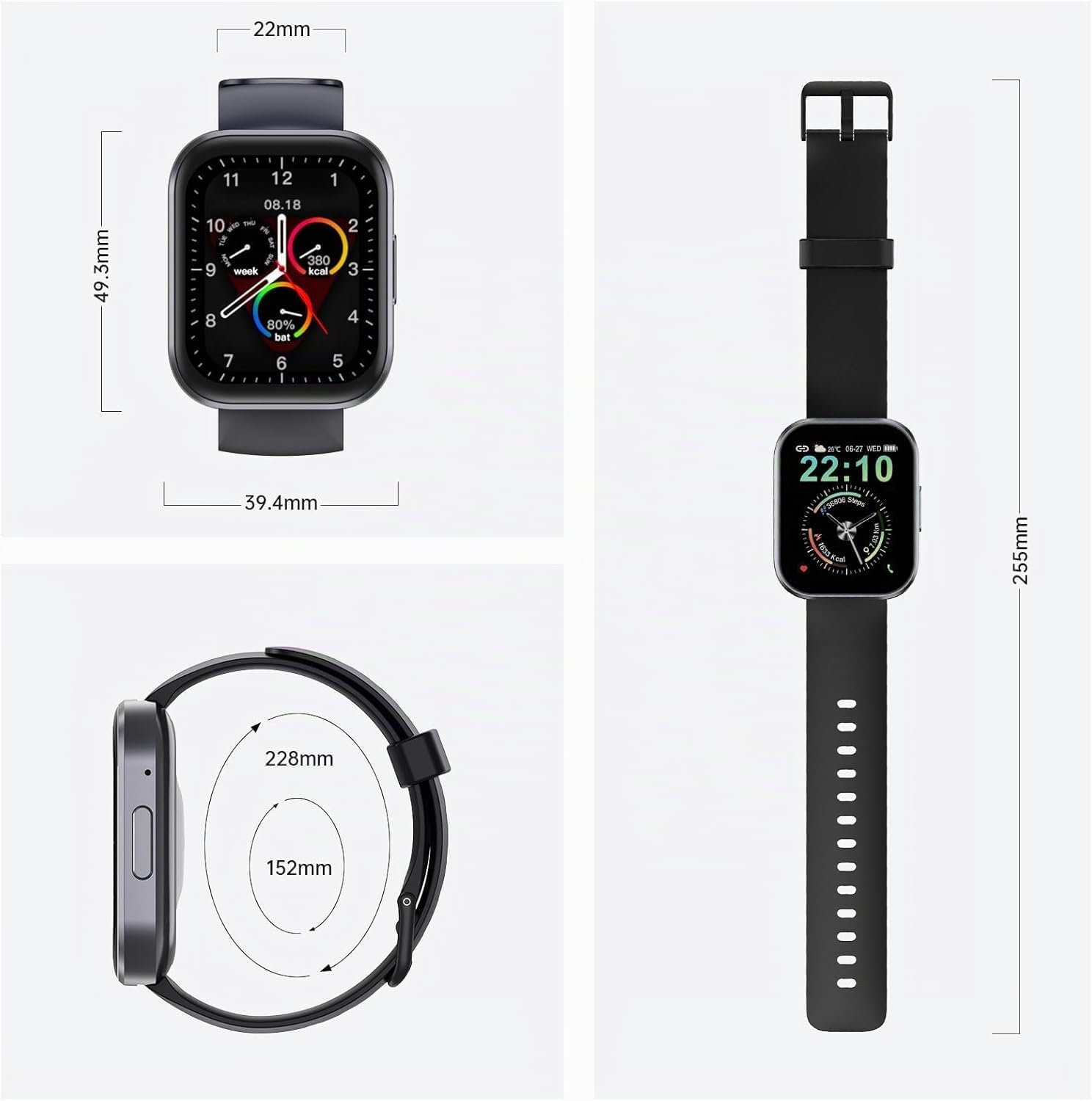 OBA OUKITEL BT103 Smartwatch unisex 1.91" 100+ Modalità Sport Contapassi/Sonno/Cardiofrequenzimetro, Fitness Tracker per iOS Android