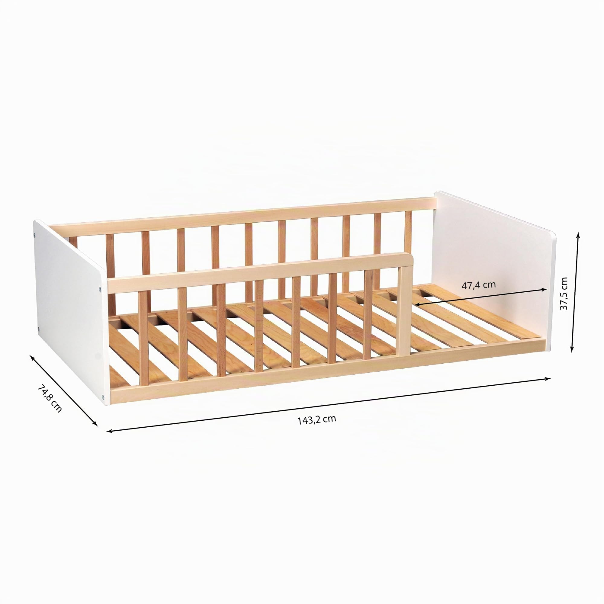 Weber Industries Cama Pilou 70 x 140 + somier, Blanco y Natural