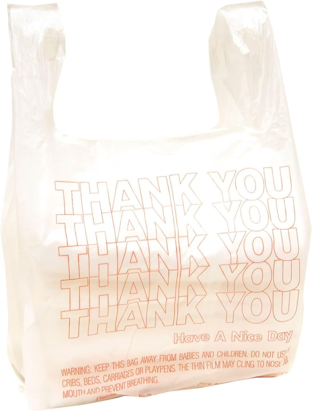 IT'S BRAZILIAN Plastic Thank You Bags 1000 Count, 7" x 5" x 15" White Grocery Bags with Handles for Restaurant, Retail, Grocery Store, Takeout, Convenience Stores, T-shirt Shopping Bag in Bulk